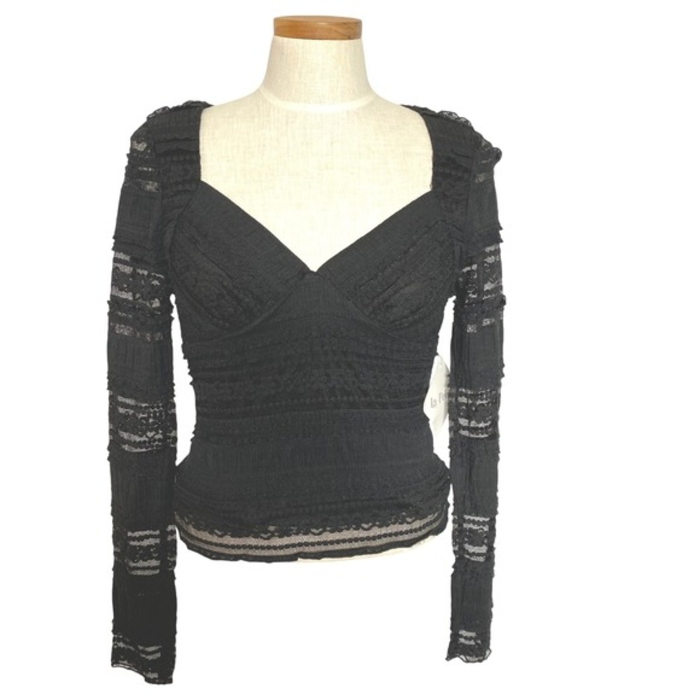 La‎ Peche Babydoll Whimsigoth Long Sleeve Lace Top Women XL Black Sweetheart NWT